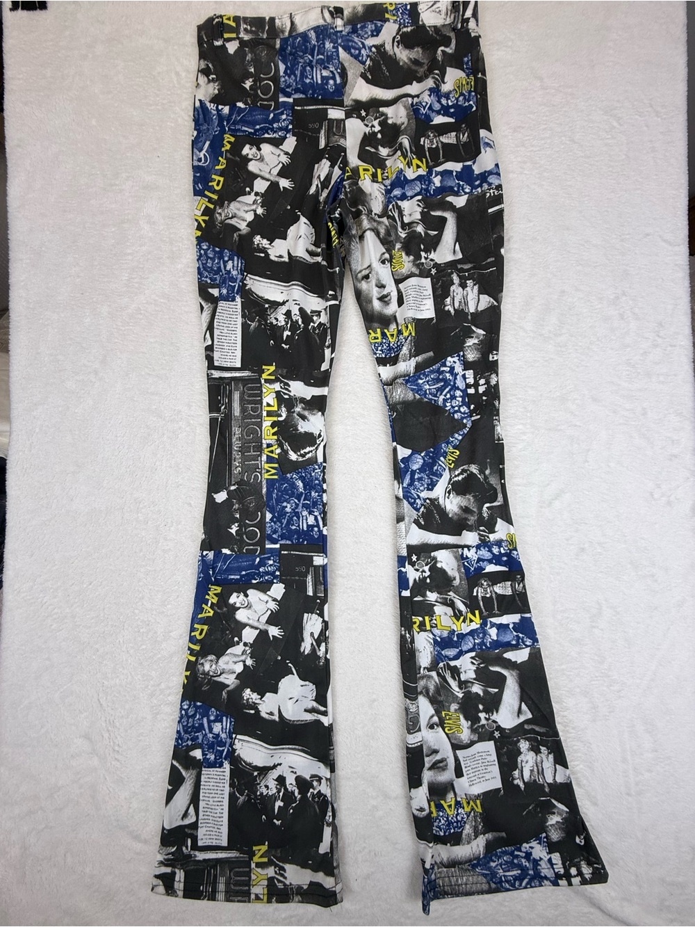 Vintage Taheri Elvis Marilyn Monroe Photo Collage Retro Flare Pants M USA NWT - Picture 2 of 10